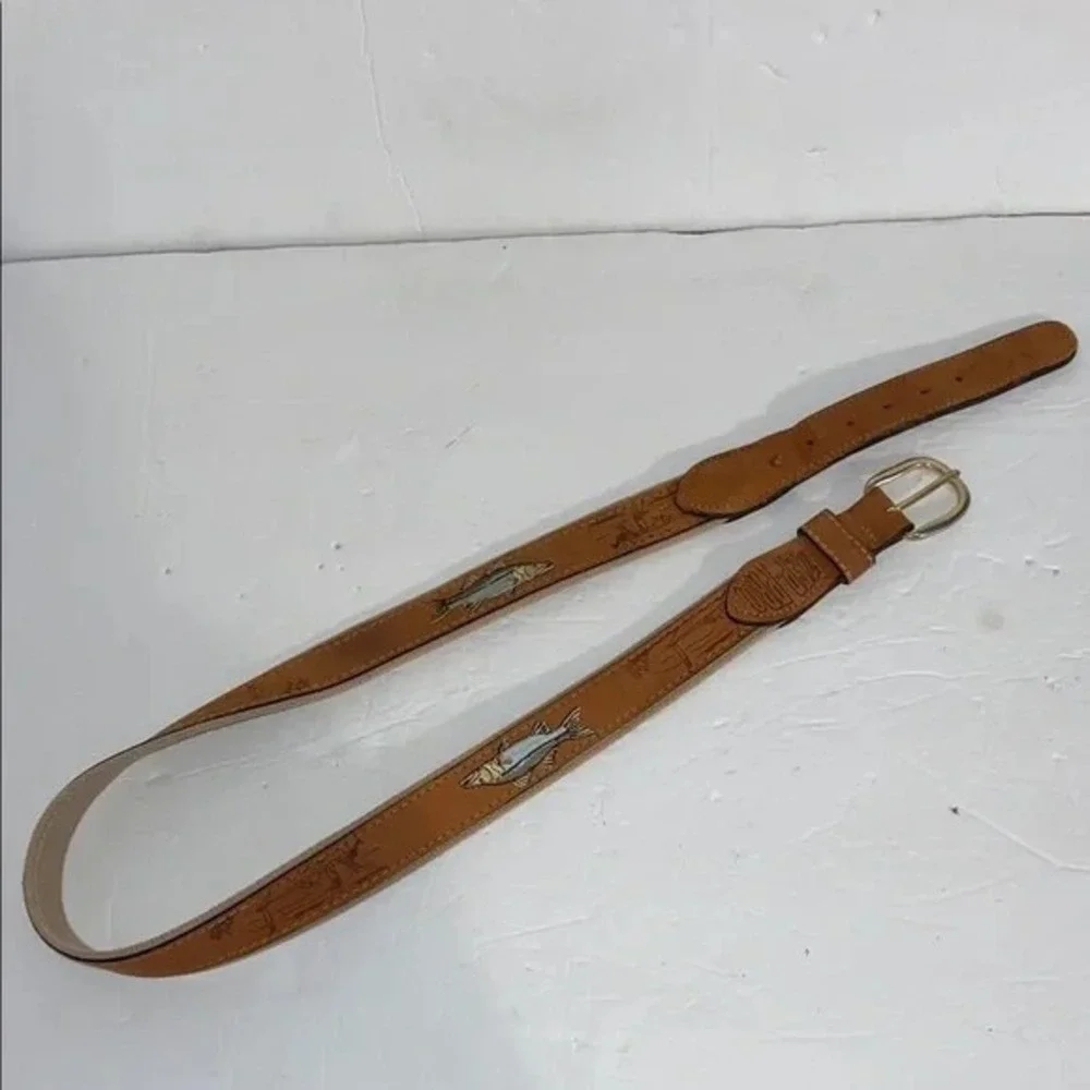 ZEP-PRO Embroidered Nubuck Fishing Scene Outdoor Wildlife Belt Size‎ 36